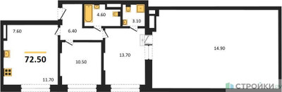 Планировка двухкомнатной(квартира) площадью 73.6 квадратных метров в ЖК “ЖК Скандинавия”
