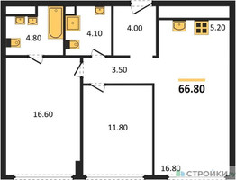 Планировка двухкомнатной(квартира) площадью 66.3 квадратных метров в “ЖК River Park Кутузовский (Ривер Парк Тауэрс)”