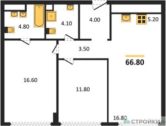 Планировка двухкомнатной(квартира) площадью 66.3 квадратных метров в ЖК “ЖК River Park Кутузовский (Ривер Парк Тауэрс)”