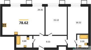 Планировка двухкомнатной(квартира) площадью 78.62 квадратных метров в “ЖК Бархат”