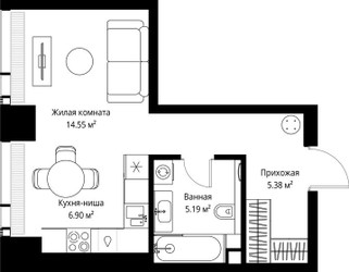 Планировка студии(квартира) площадью 32.02 квадратных метров в ЖК “ЖК Веер”