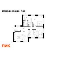 Планировка трехкомнатной(квартира) площадью 87.7 квадратных метров в “ЖК Середневский лес”