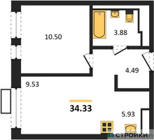 Планировка однокомнатной(квартира) площадью 34.33 квадратных метров в “ЖК Пятницкие луга”
