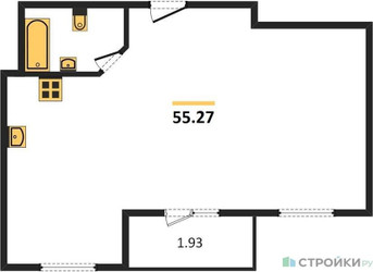 Планировка двухкомнатной(квартира) площадью 55.27 квадратных метров в ЖК “ЖК Радость (Радумля Парк)”