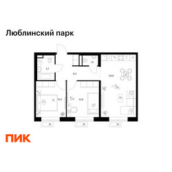 Планировка двухкомнатной(квартира) площадью 55.4 квадратных метров в ЖК “ЖК Люблинский парк”