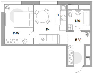 Планировка двухкомнатной(квартира) площадью 33 квадратных метров в ЖК “ЖК Аникеевский”