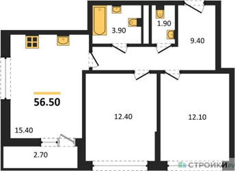 Планировка двухкомнатной(квартира) площадью 56.5 квадратных метров в ЖК “ЖК Родные кварталы”