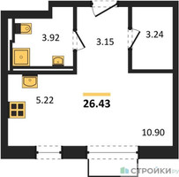 Планировка студии(квартира) площадью 26.43 квадратных метров в “ЖК Квартал Домашний”