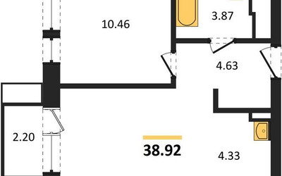 Планировка однокомнатной(квартира) площадью 38.92 квадратных метров в ЖК “ЖК Квартал Авиаторов”