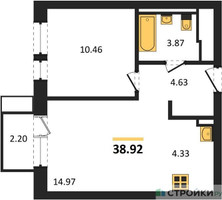 Планировка однокомнатной(квартира) площадью 38.92 квадратных метров в “ЖК Квартал Авиаторов”