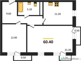 Планировка двухкомнатной(квартира) площадью 60.4 квадратных метров в “ЖК Южная Долина”
