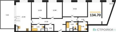 Планировка 4+ комнате(квартира) площадью 134.7 квадратных метров в “ЖК Voxhall (Воксхолл)”