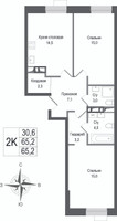 Планировка двухкомнатной(квартира) площадью 65.2 квадратных метров в “ЖК КИНОКВАРТАЛ”