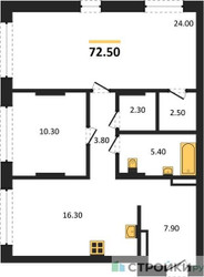 Планировка двухкомнатной(квартира) площадью 72.5 квадратных метров в ЖК “ЖК Первый квартал”