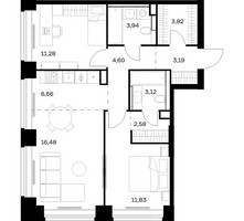 Планировка двухкомнатной(квартира) площадью 67.5 квадратных метров в “ЖК НОВА”