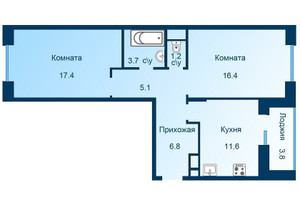 Планировка двухкомнатной(квартира) площадью 64.1 квадратных метров в “ЖК Эдельвейс (Первомайское)”