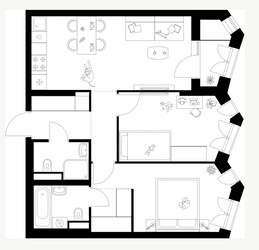 Планировка двухкомнатной(квартира) площадью 57.5 квадратных метров в ЖК “ЖК Мичуринский Парк”