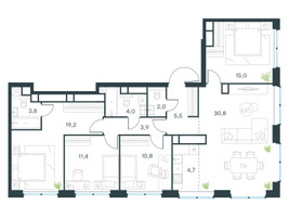 Планировка 4+ комнатной(квартира) площадью 111.1 квадратных метров в “ЖК Левел Звенигородская”