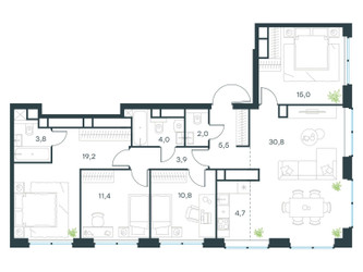 Планировка 4+ комнатной(квартира) площадью 111.1 квадратных метров в ЖК “ЖК Левел Звенигородская”