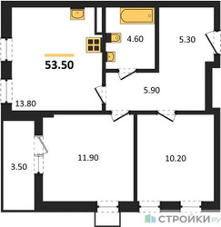 Планировка двухкомнатной(квартира) площадью 53.5 квадратных метров в ЖК “ЖК Деснаречье”
