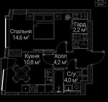 Планировка однокомнатной(квартира) площадью 35.8 квадратных метров в “ЖК СЕЗАР БУДУЩЕЕ”