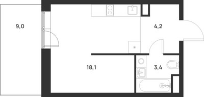 Планировка студии(квартира) площадью 28.4 квадратных метров в ЖК “ЖК Форевиль”
