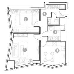 Планировка двухкомнатной(квартира) площадью 53.12 квадратных метров в ЖК “УНО Горбунова”