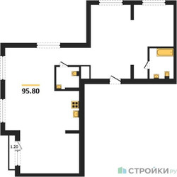 Планировка трехкомнатной(квартира) площадью 95.8 квадратных метров в ЖК “ЖК Первый квартал”