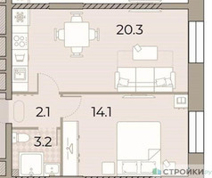 Планировка однокомнатной(квартира) площадью 39.7 квадратных метров в “ЖК ЗИЛАРТ”
