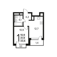 Планировка однокомнатной(квартира) площадью 33.6 квадратных метров в “Новые Ватутинки. Заречный”
