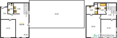 Планировка трехкомнатной(квартира) площадью 116.4 квадратных метров в ЖК “ЖК Прокшино”