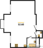 Планировка двухкомнатной(квартира) площадью 52.6 квадратных метров в “ЖК Римский”