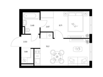 Планировка однокомнатной(квартира) площадью 35.49 квадратных метров в ЖК “ЖК Ильинские луга”