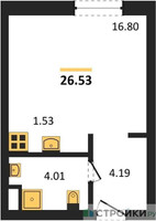 Планировка студии(апартаменты) площадью 26.53 квадратных метров в “ЖК N’ICE LOFT (Найс Лофт)”