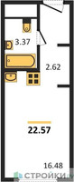 Планировка студии(апартаменты) площадью 22.57 квадратных метров в “ЖК Пятницкое 58 (Перец)”