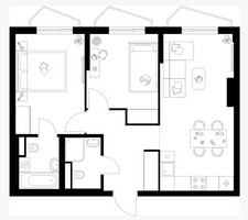 Планировка двухкомнатной(квартира) площадью 55 квадратных метров в “ЖК Мичуринский Парк”