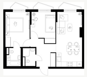 Планировка двухкомнатной(квартира) площадью 55 квадратных метров в ЖК “ЖК Мичуринский Парк”