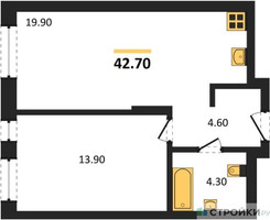 Планировка однокомнатной(квартира) площадью 42.7 квадратных метров в “ЖК Первый Московский”