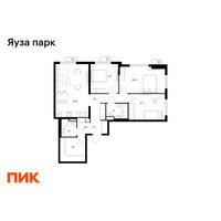 Планировка трехкомнатной(квартира) площадью 85.2 квадратных метров в “ЖК Яуза Парк (Мытищи)”