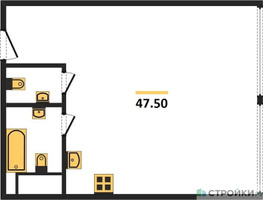 Планировка однокомнатной(апартаменты) площадью 47.5 квадратных метров в “ЖК Nametkin Tower (Наметкин Тауэр)”