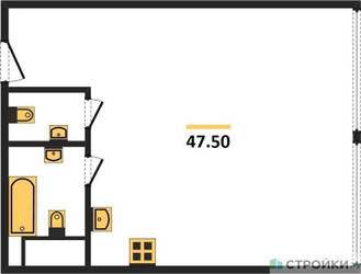 Планировка однокомнатной(апартаменты) площадью 47.5 квадратных метров в ЖК “ЖК Nametkin Tower (Наметкин Тауэр)”