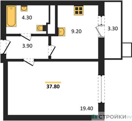 Планировка однокомнатной(квартира) площадью 37.8 квадратных метров в ЖК “ЖК Пироговская Ривьера”