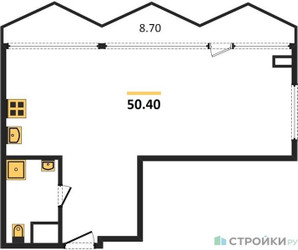 Планировка однокомнатной(апартаменты) площадью 50.4 квадратных метров в ЖК “ЖК Nametkin Tower (Наметкин Тауэр)”