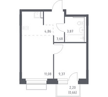 Планировка однокомнатной(квартира) площадью 33.52 квадратных метров в “ЖК Новое Внуково”