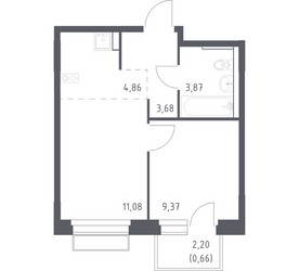 Планировка однокомнатной(квартира) площадью 33.52 квадратных метров в ЖК “ЖК Новое Внуково”