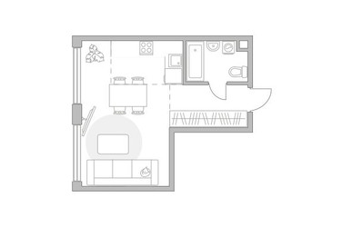 Планировка однокомнатной(квартира) площадью 32.87 квадратных метров в ЖК “ЖК Мневники от Гранель”