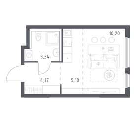 Планировка студии(квартира) площадью 22.81 квадратных метров в ЖК “ЖК Пригород Лесное”