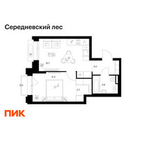 Планировка однокомнатной(квартира) площадью 37.3 квадратных метров в “ЖК Середневский лес”