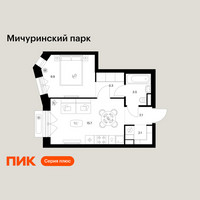 Планировка однокомнатной(квартира) площадью 36.6 квадратных метров в “ЖК Мичуринский Парк”
