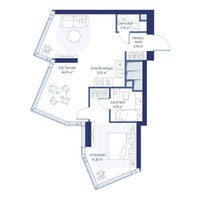 Планировка однокомнатной(квартира) площадью 54.8 квадратных метров в “ЖК ХАЙДАУТ”